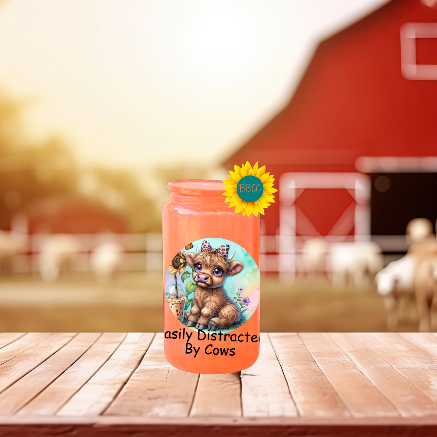 16oz Glass Tumbler – Easily Distracted by Cows