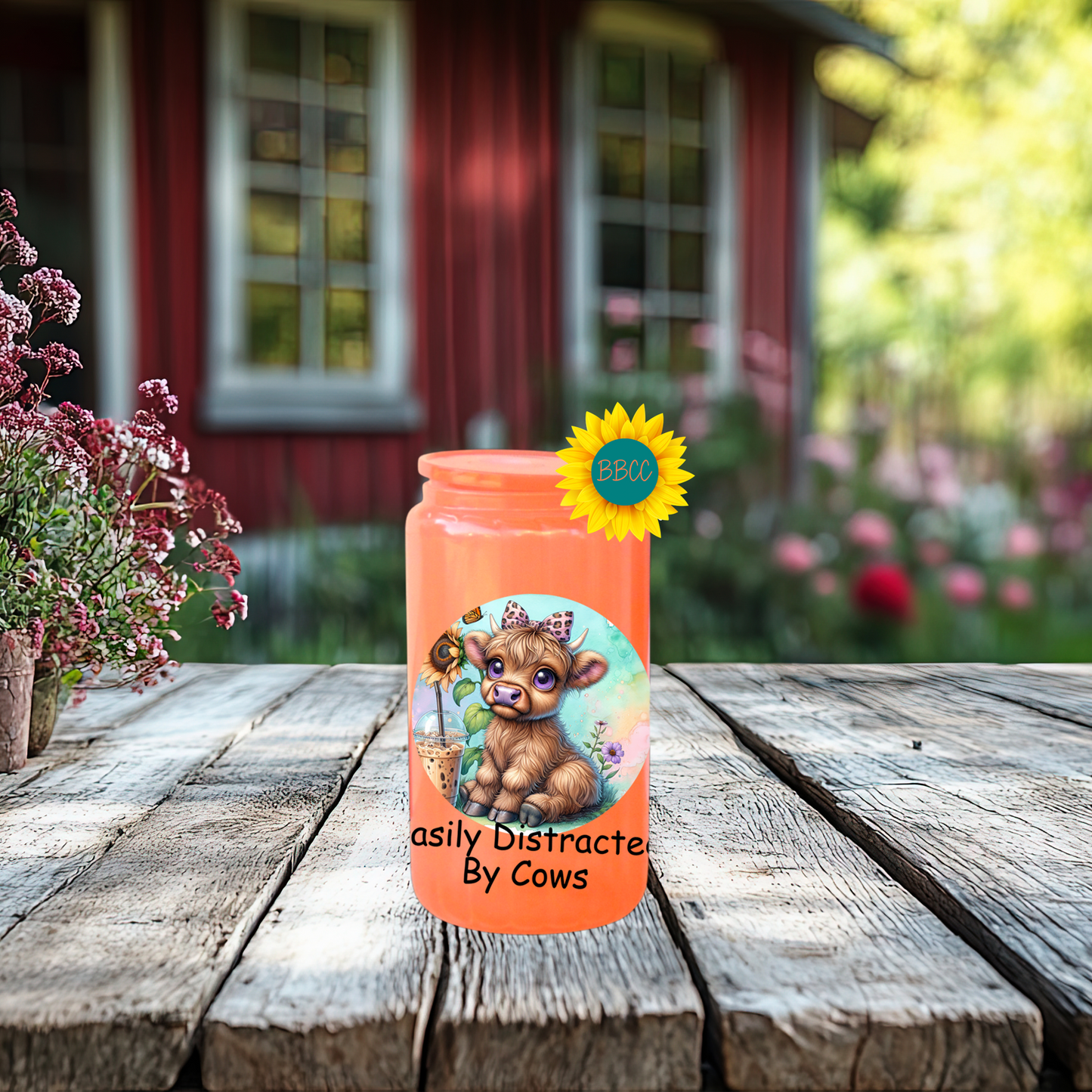 16oz Glass Tumbler – Easily Distracted by Cows