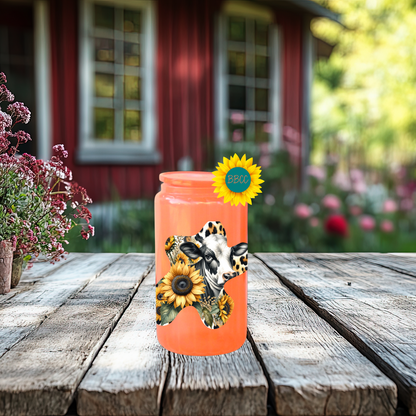 16oz Sunflower Cow Cutout Glass Tumbler