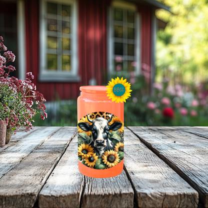 16oz Sunflower Cow Circle Glass Tumbler