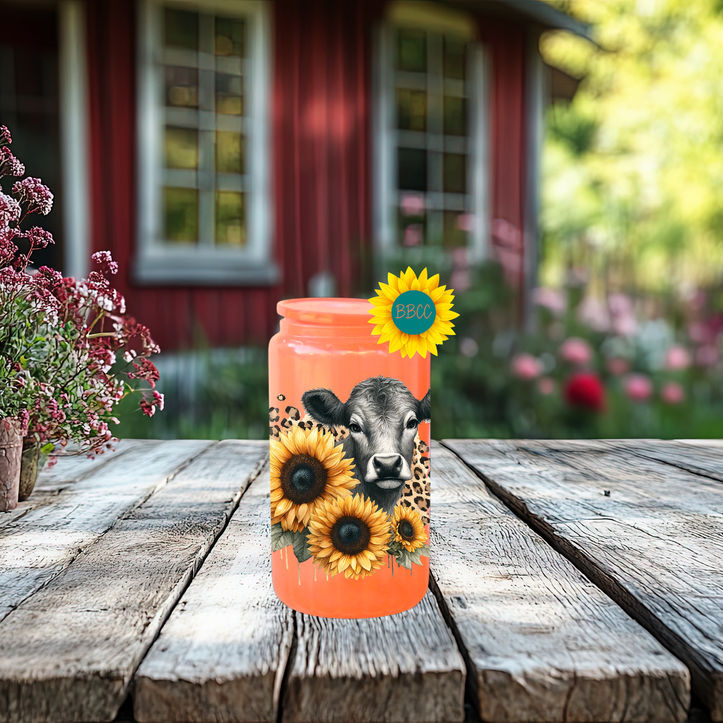 16oz Sunflower Cow Glass Tumbler
