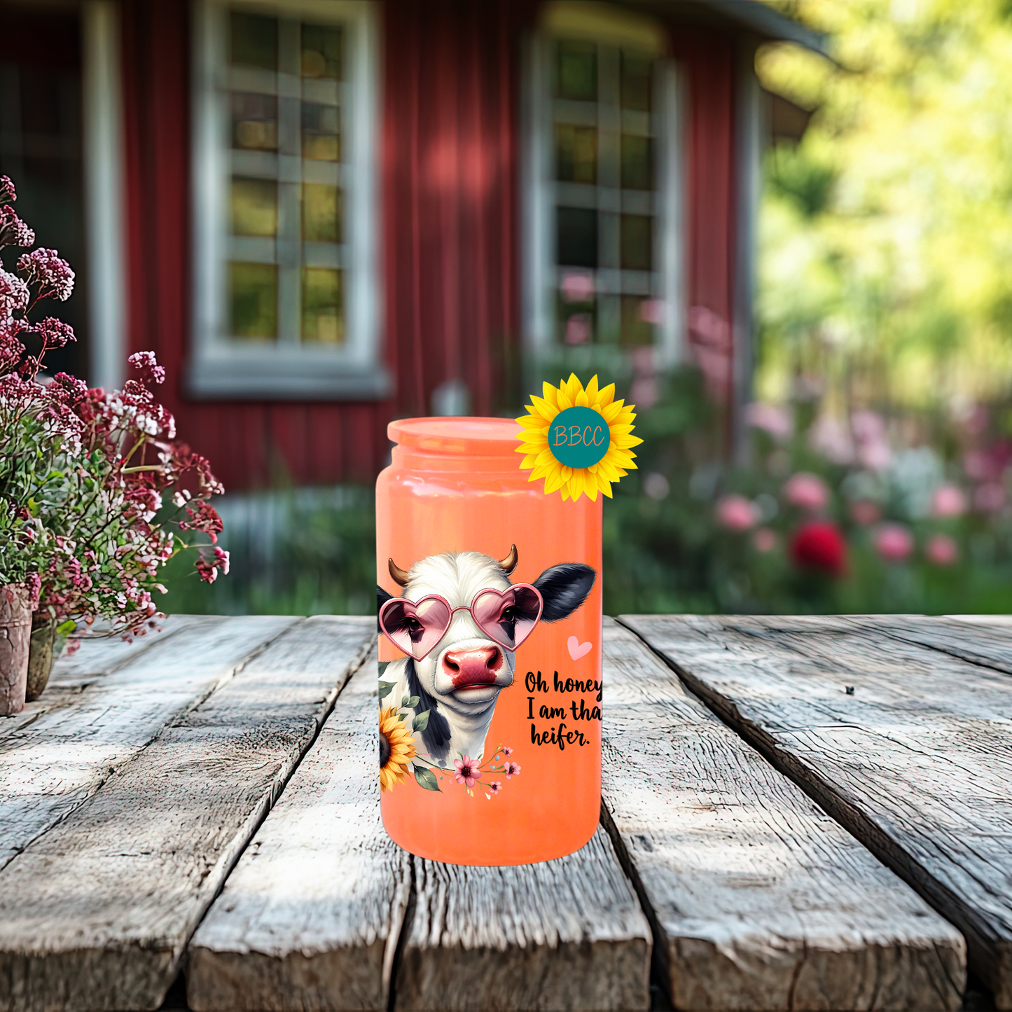 16oz Glass Tumbler – That Heifer Cow with Heart Glasses