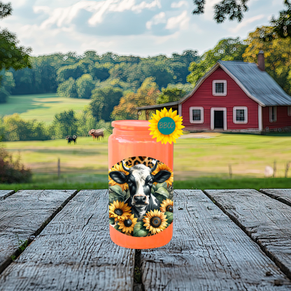 16oz Sunflower Cow Circle Glass Tumbler