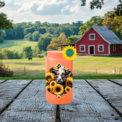 16oz Sunflower Cow Floral Glass Tumbler