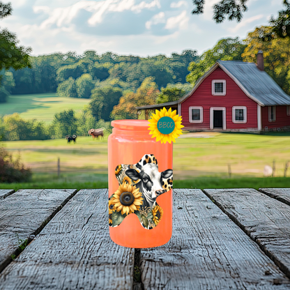 16oz Sunflower Cow Cutout Glass Tumbler