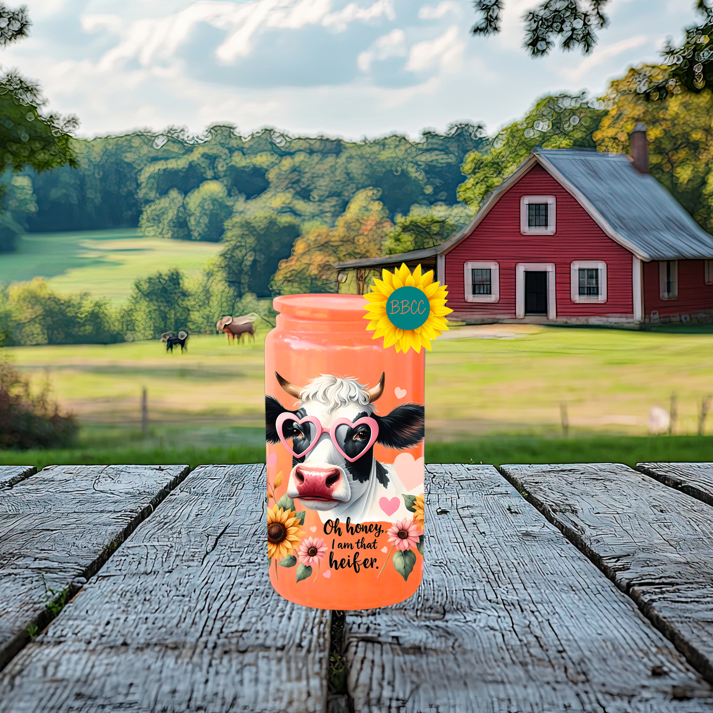 16oz Glass Tumbler – Oh Honey I Am That Heifer Cow