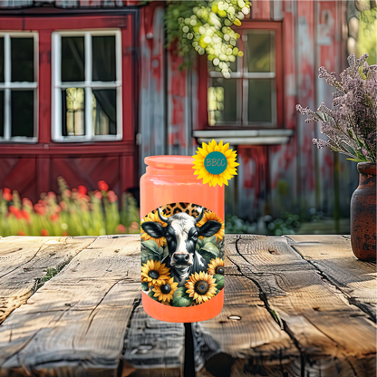 16oz Sunflower Cow Circle Glass Tumbler
