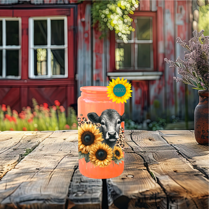 16oz Sunflower Cow Glass Tumbler