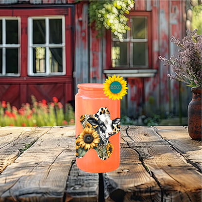 16oz Sunflower Cow Cutout Glass Tumbler