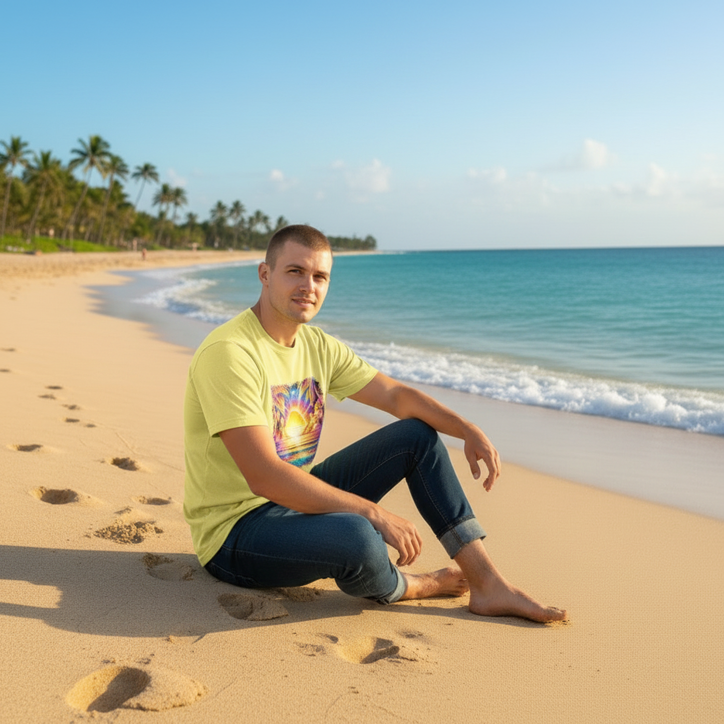 Adult Tropical Sunset Ocean Graphic Tee