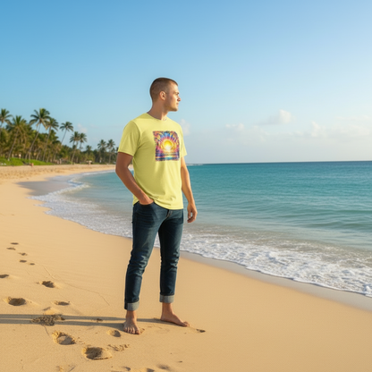 Adult Tropical Sunset Ocean Graphic Tee