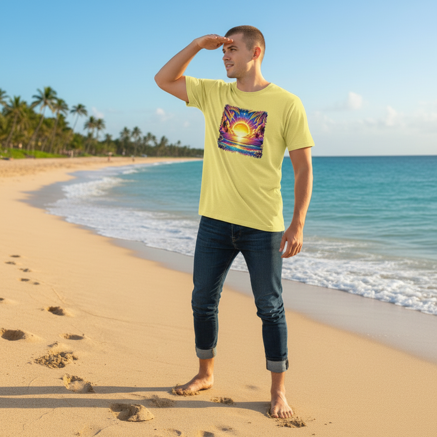 Adult Tropical Sunset Ocean Graphic Tee