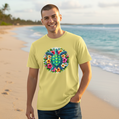 Adult Sea Turtle Floral Beach Graphic Tee