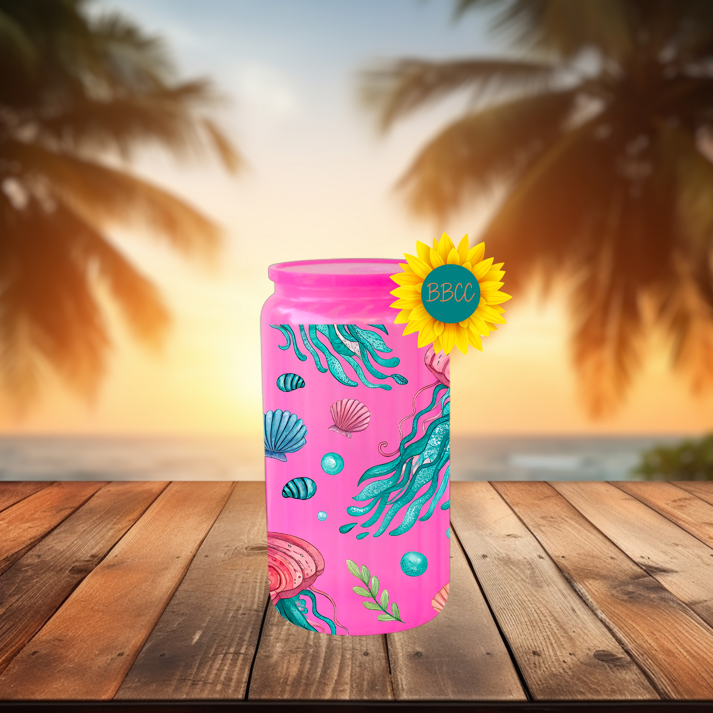 16oz Coastal Jellyfish & Seashell Tumbler