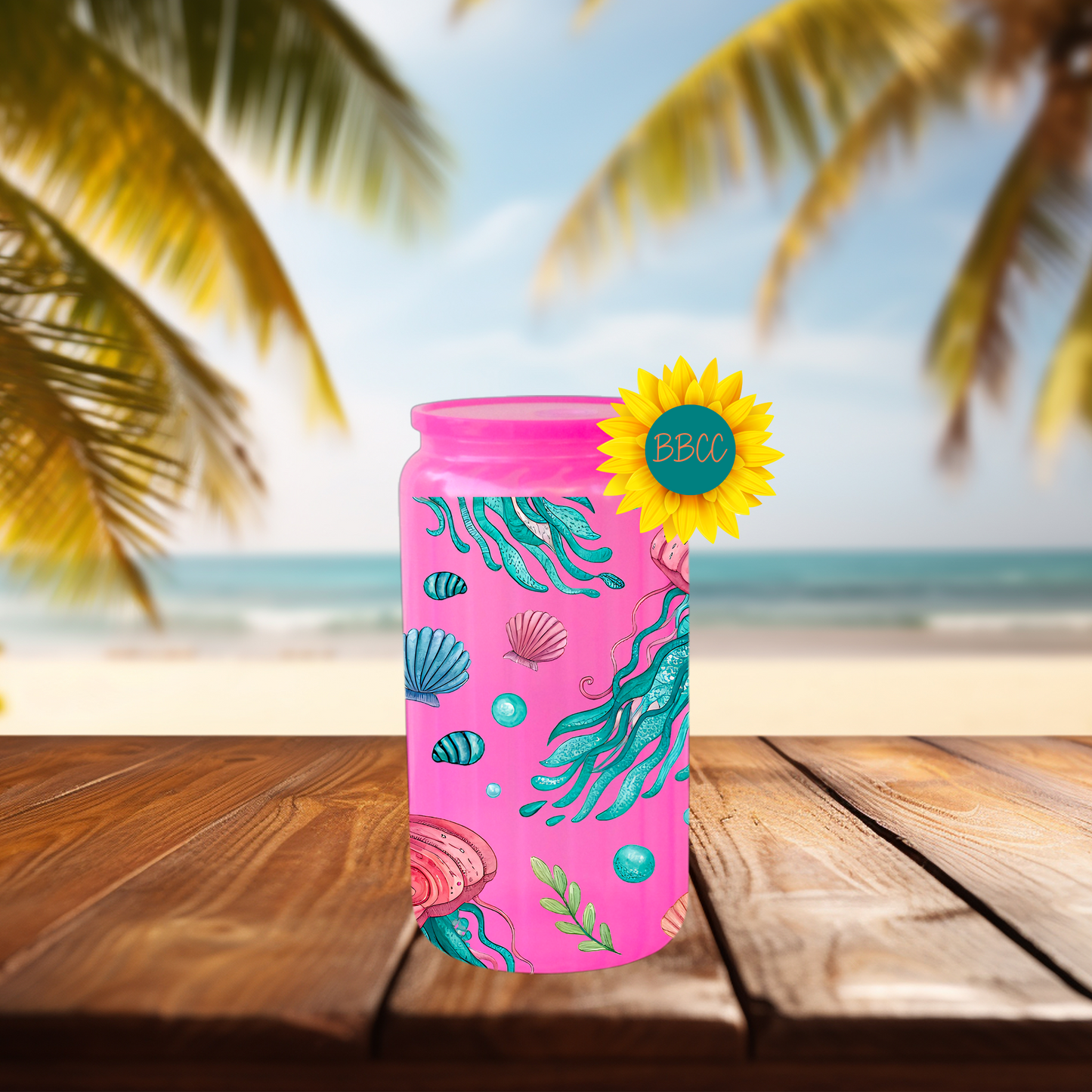 16oz Coastal Jellyfish & Seashell Tumbler