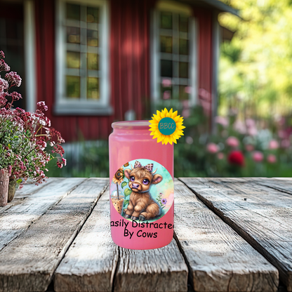16oz Glass Tumbler – Easily Distracted by Cows
