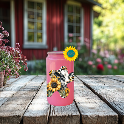 16oz Sunflower Cow Cutout Glass Tumbler