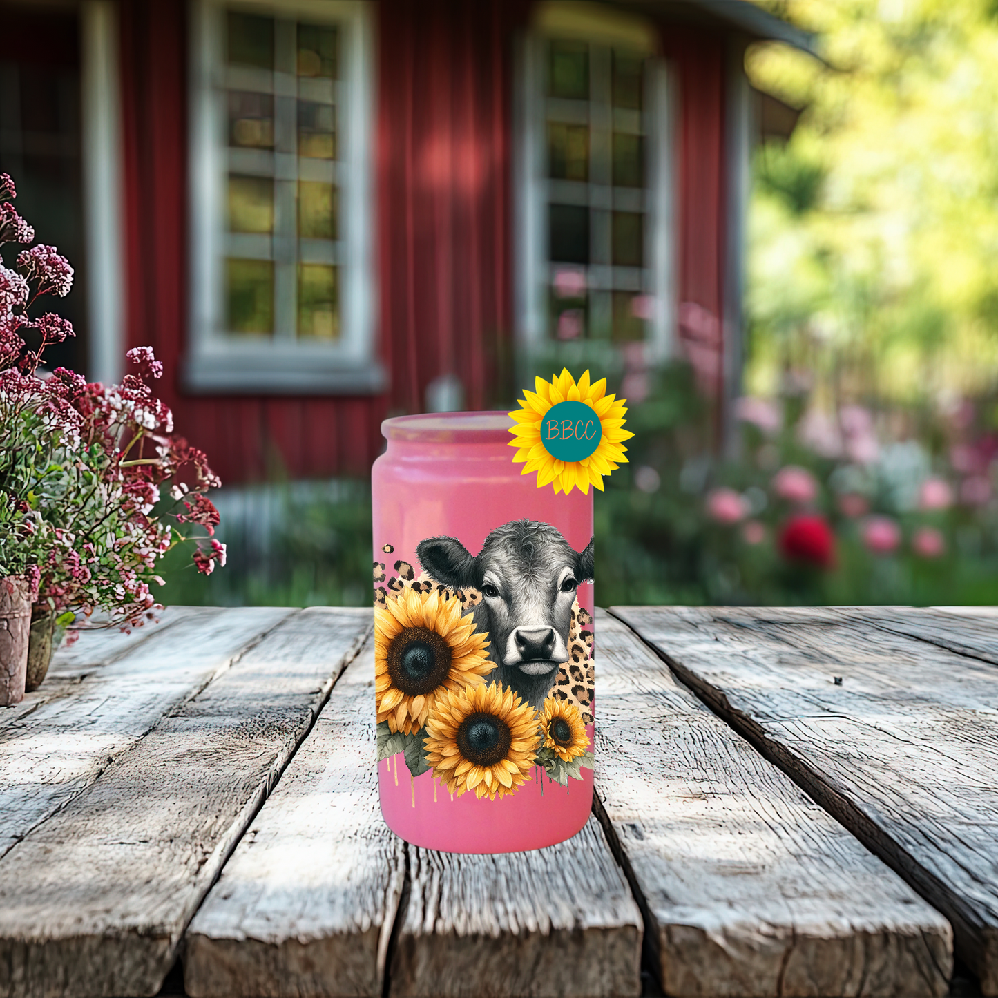 16oz Sunflower Cow Glass Tumbler