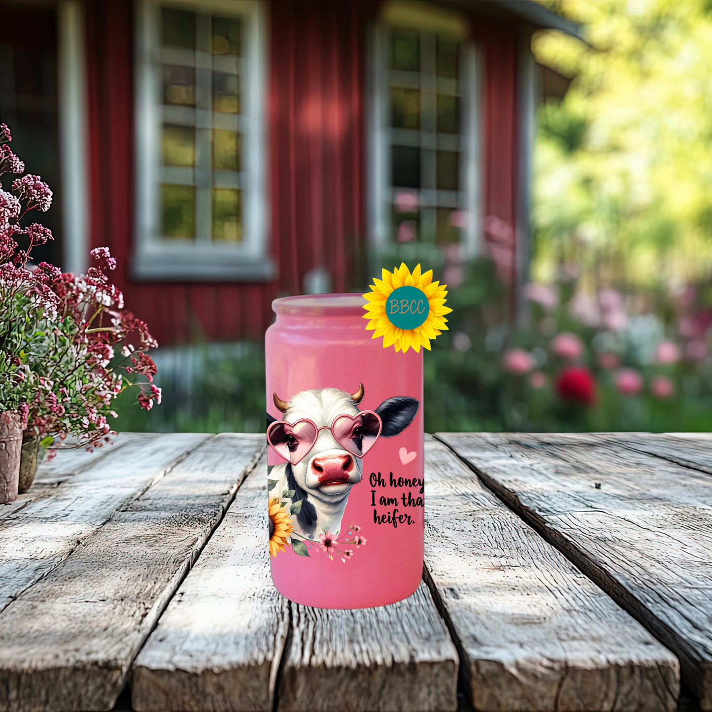 16oz Glass Tumbler – That Heifer Cow with Heart Glasses