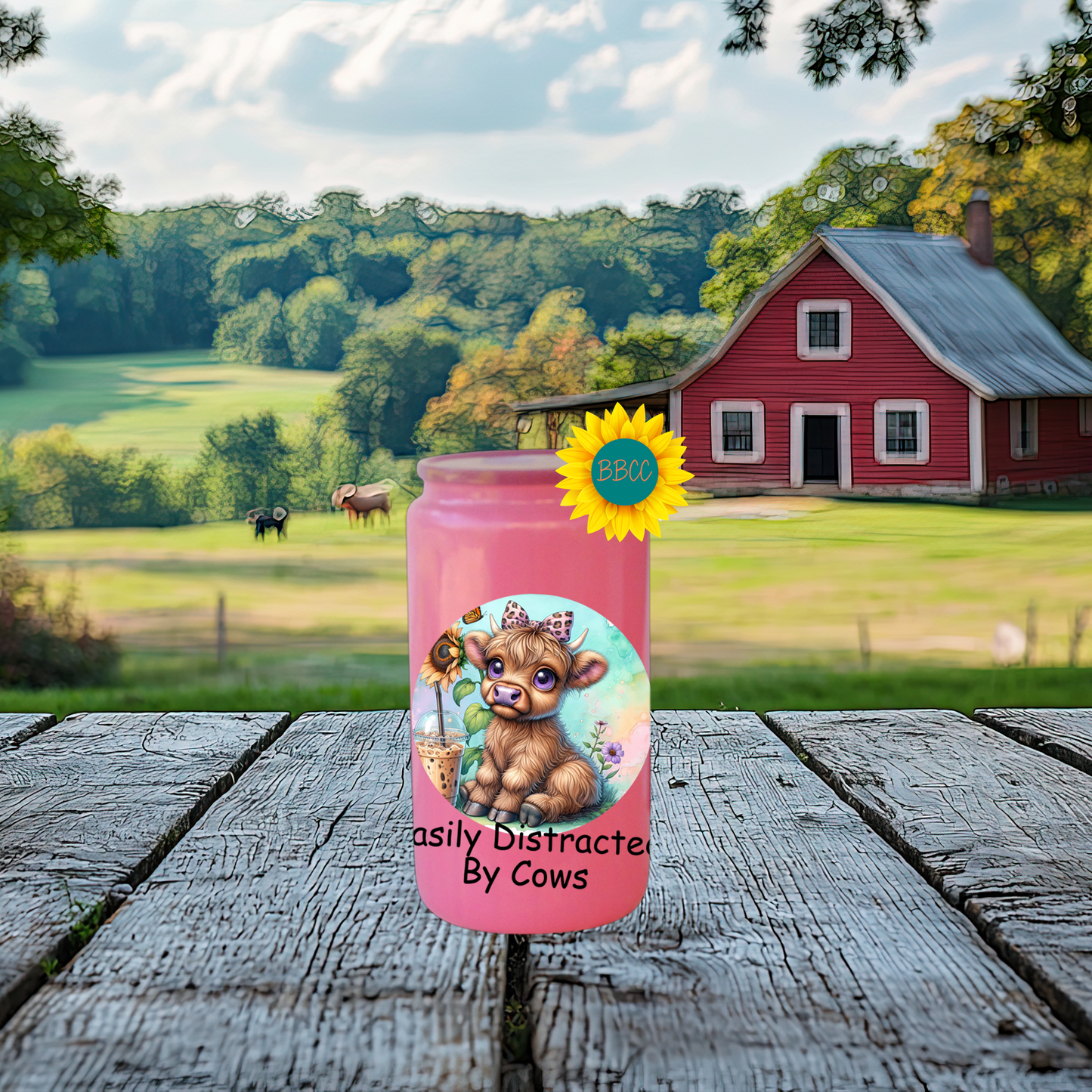 16oz Glass Tumbler – Easily Distracted by Cows