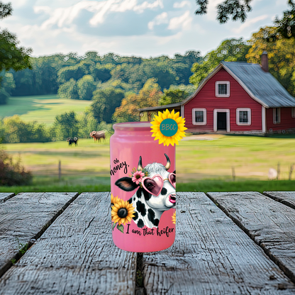 16oz Glass Tumbler – Sassy Cow Oh Honey That Heifer Design
