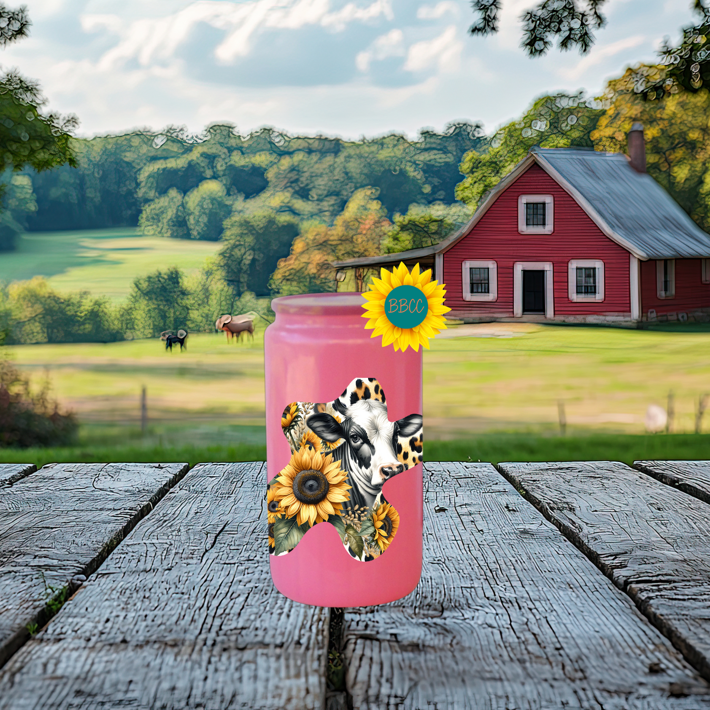 16oz Sunflower Cow Cutout Glass Tumbler
