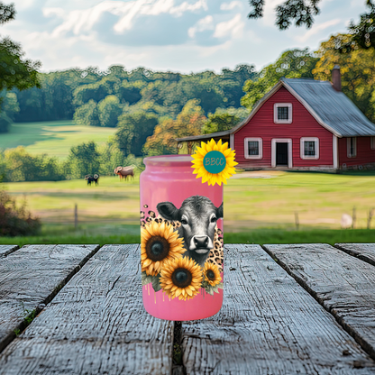 16oz Sunflower Cow Glass Tumbler