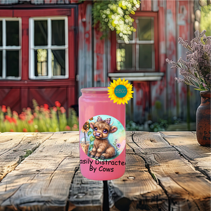 16oz Glass Tumbler – Easily Distracted by Cows