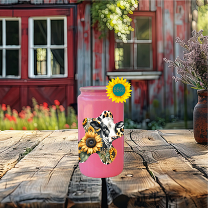 16oz Sunflower Cow Cutout Glass Tumbler