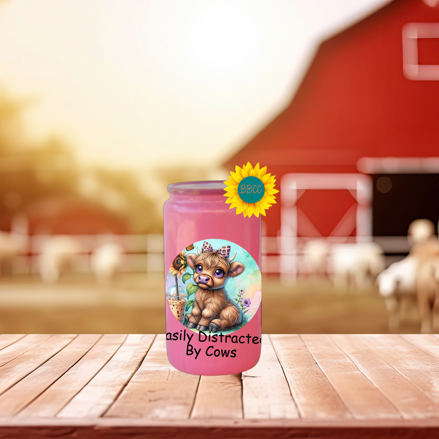 16oz Glass Tumbler – Easily Distracted by Cows