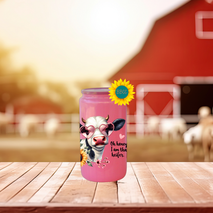 16oz Glass Tumbler – That Heifer Cow with Heart Glasses