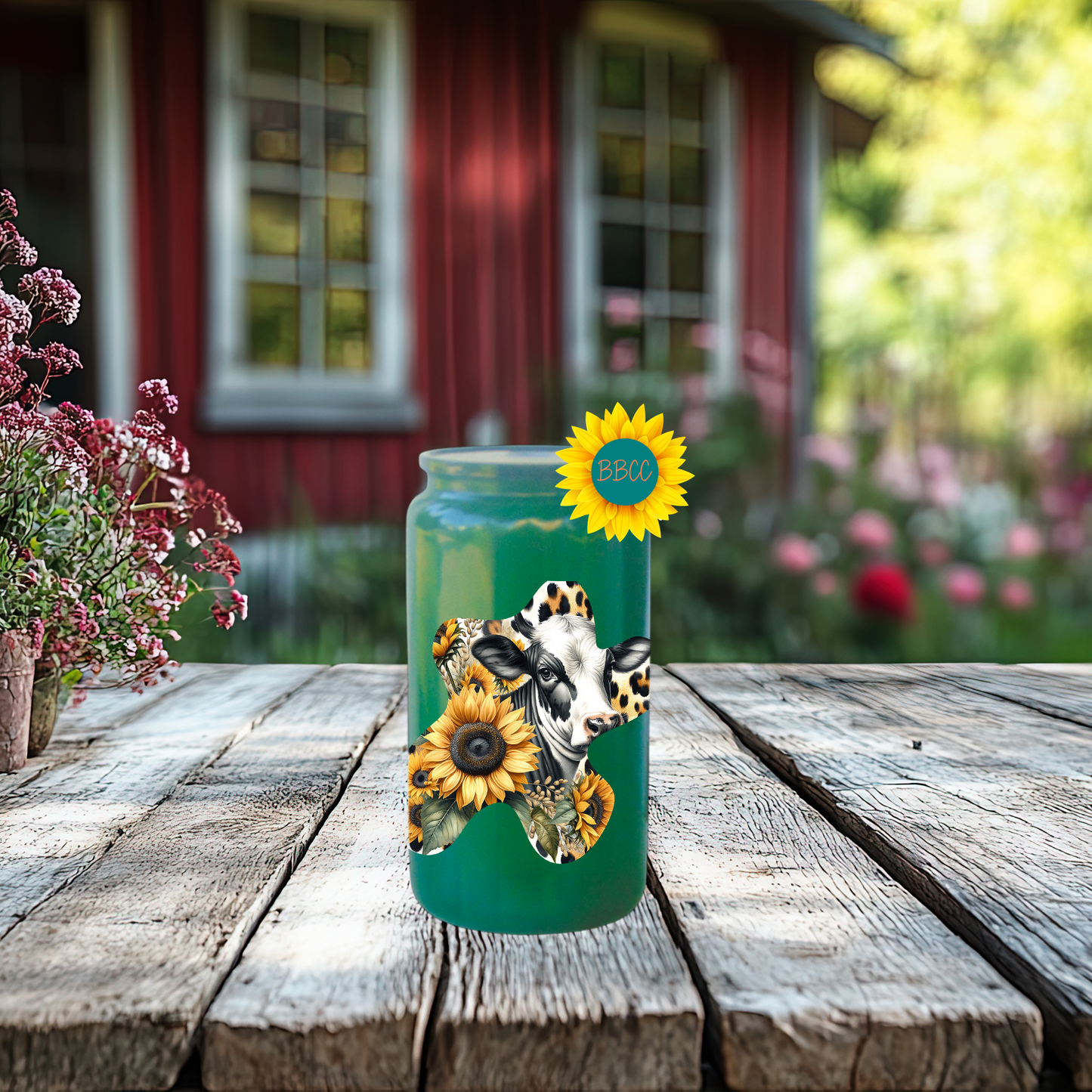 16oz Sunflower Cow Cutout Glass Tumbler