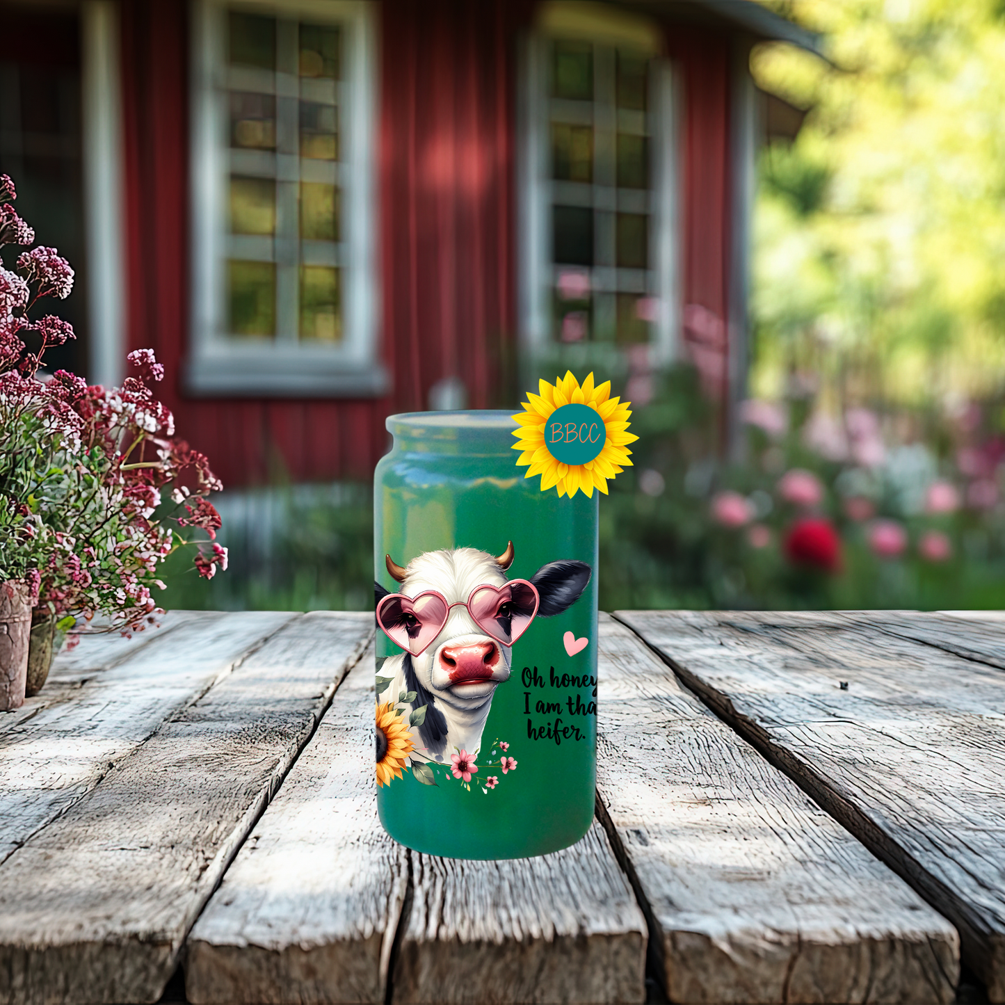 16oz Glass Tumbler – That Heifer Cow with Heart Glasses