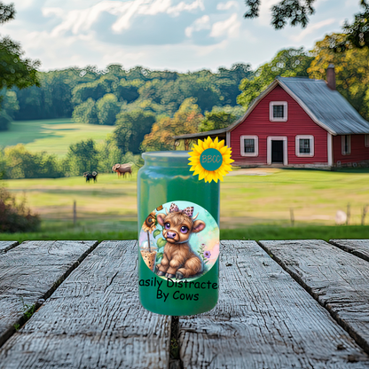 16oz Glass Tumbler – Easily Distracted by Cows