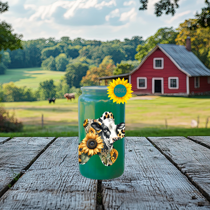 16oz Sunflower Cow Cutout Glass Tumbler