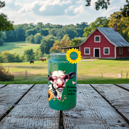 16oz Glass Tumbler – That Heifer Cow with Heart Glasses