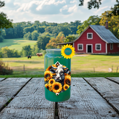 16oz Sunflower Cow Circle Glass Tumbler