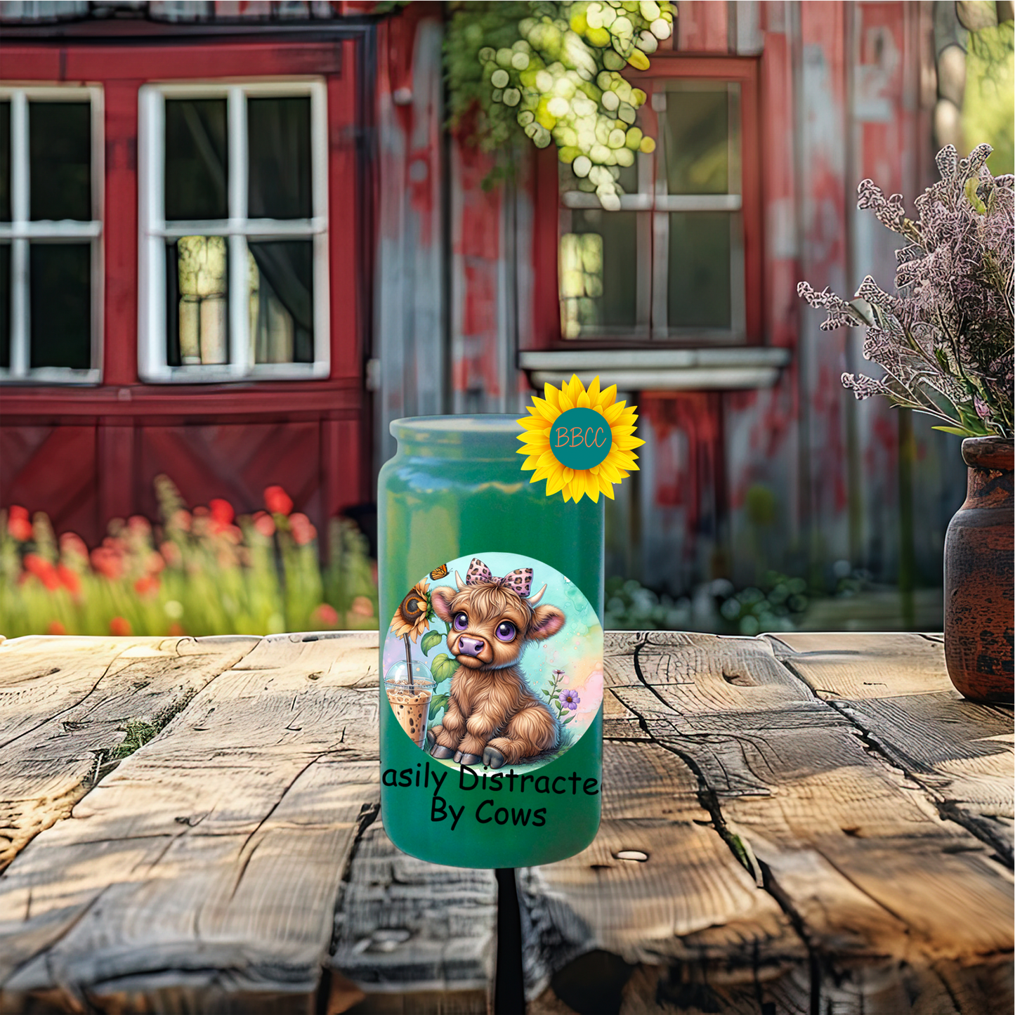 16oz Glass Tumbler – Easily Distracted by Cows