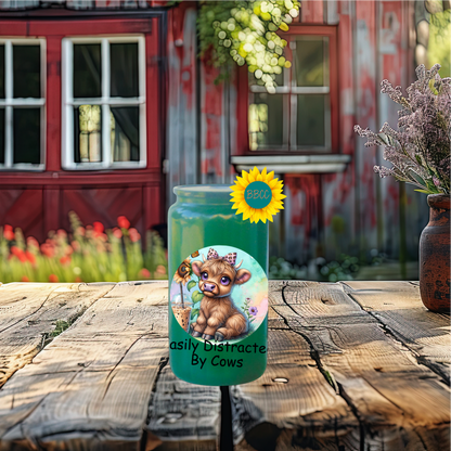 16oz Glass Tumbler – Easily Distracted by Cows