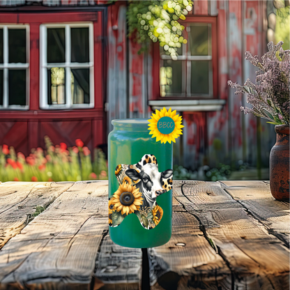 16oz Sunflower Cow Cutout Glass Tumbler