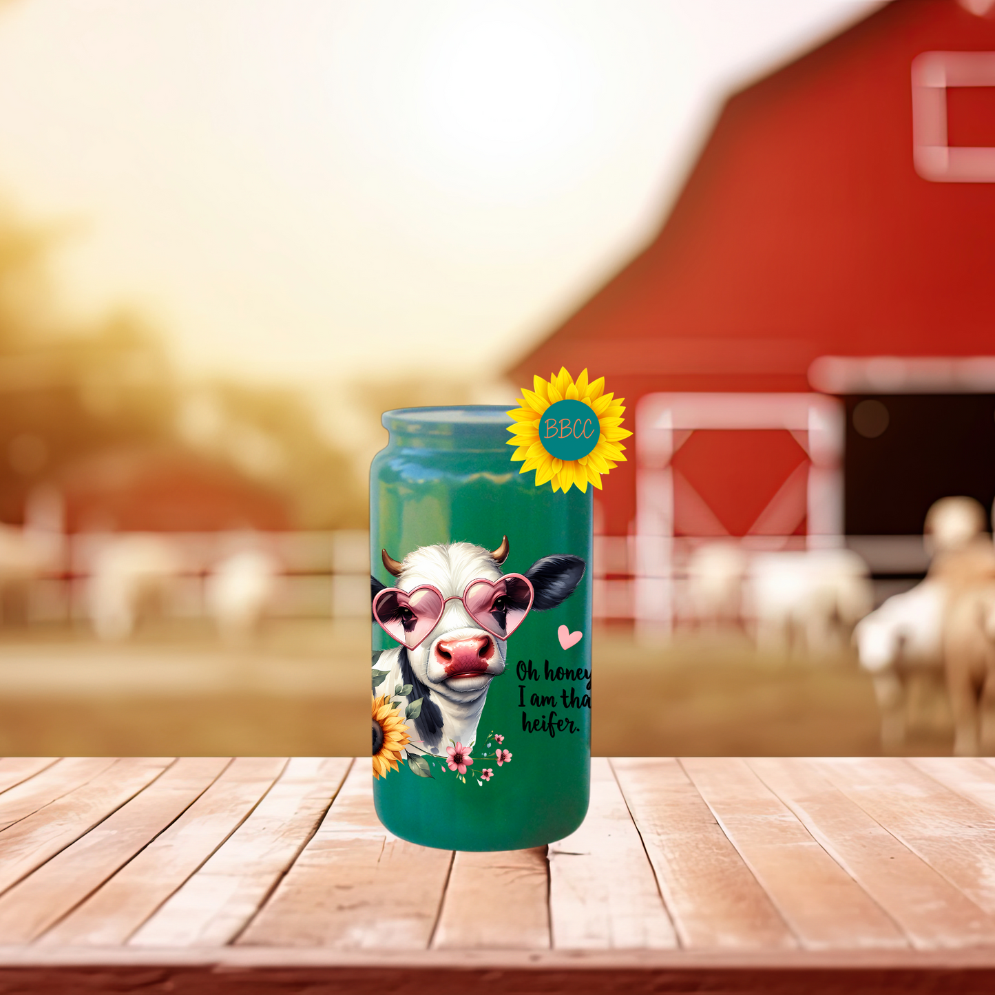 16oz Glass Tumbler – That Heifer Cow with Heart Glasses