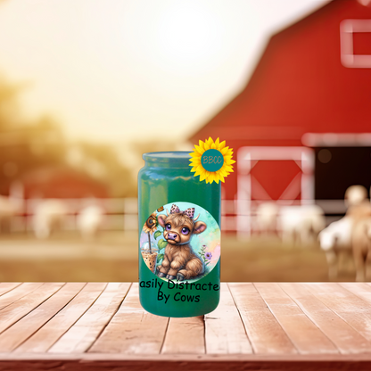 16oz Glass Tumbler – Easily Distracted by Cows