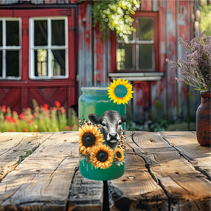 16oz Sunflower Cow Glass Tumbler