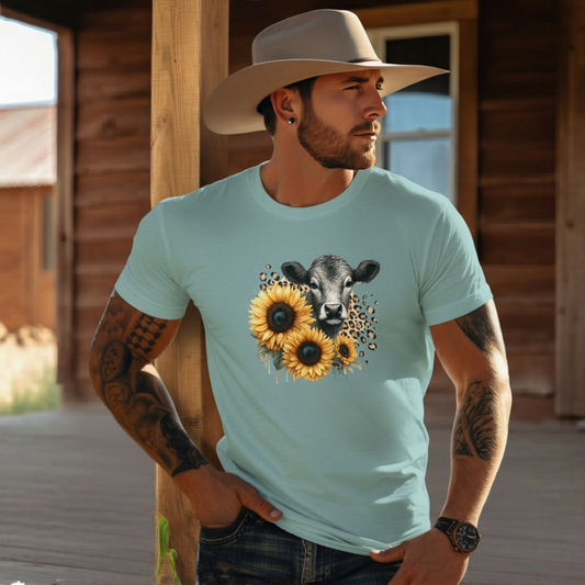 Adult Dairy Cow Sunflower Graphic Tee