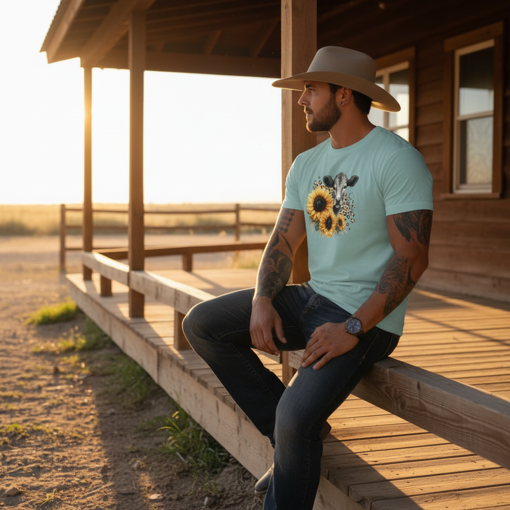 Adult Dairy Cow Sunflower Graphic Tee