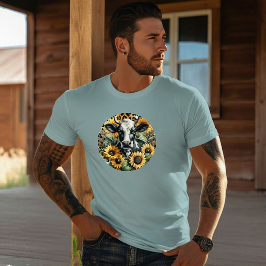 DAdult airy Cow Sunflower Circle Graphic Tee