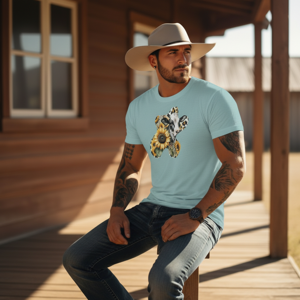 Adult Dairy Cow Sunflower Western Graphic Tee