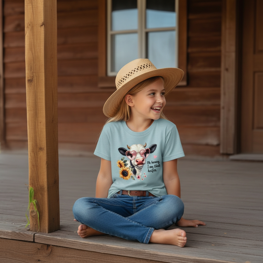 Oh Honey I Am That Heifer Youth Graphic Tee – Cute Cow Sunglasses Shirt