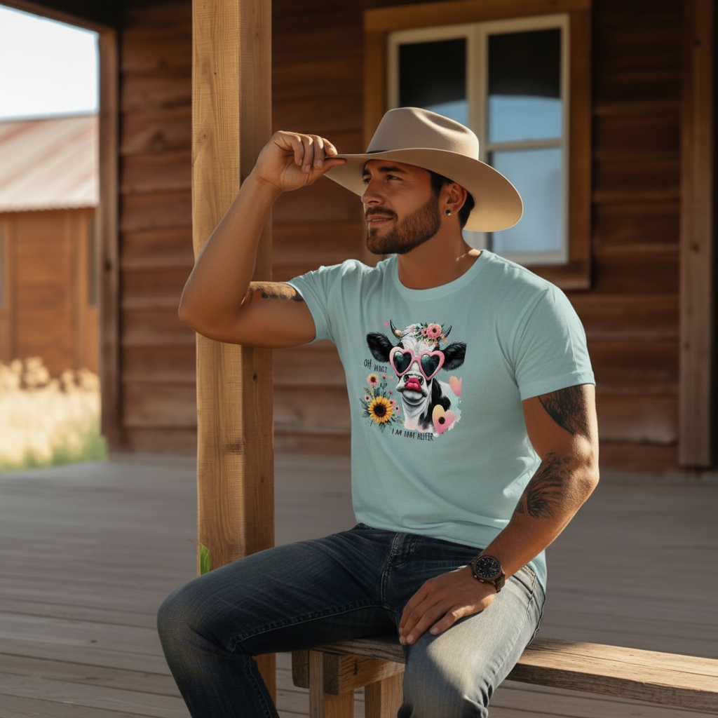Adult Sassy Cow Heart Sunglasses Floral Graphic Tee