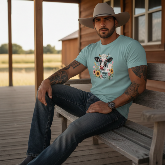 Adult Sassy Cow Floral Heart Sunglasses Graphic Tee
